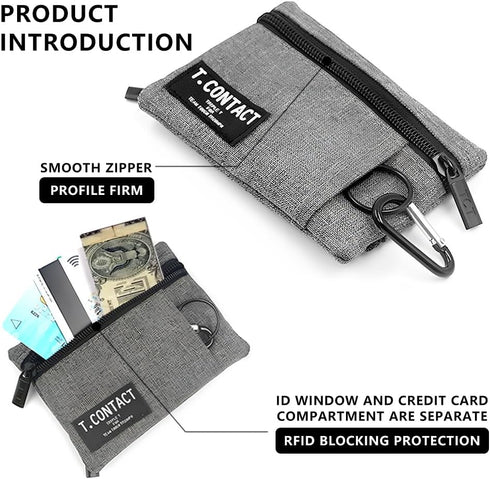 Slim RFID Blocking Zippered Lanyard Wallet - Compact ID Holder & Coin Purse for Men, Women, and Kids - Lightweight Keychain Card Case with 2 Zippe...