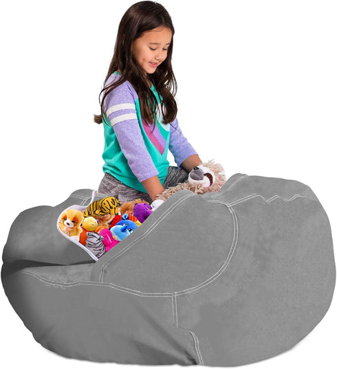 Posh Stuffable Kids Stuffed Animal Storage Bean Bag Chair Cover - Childrens Toy Organizer, X-Large 48" - Solid Gray...