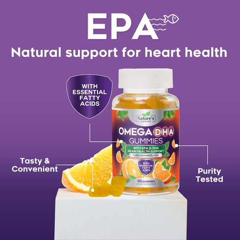Omega 3 Fish Oil Gummies - Triple Strength Omega 3 Fish Oil Gummy Vitamins with High Absorption EPA & DHA Fatty Acids, Burpless Fish Oil Supplemen...