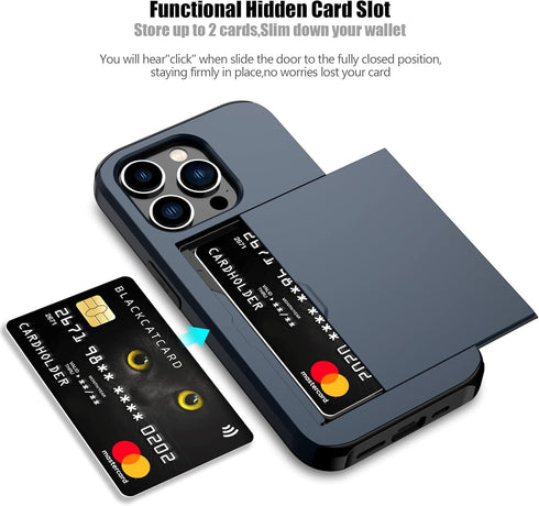 Nvollnoe Compatible with iPhone 15 Pro Case with Card Holder Heavy Duty Protective Dual Layer Shockproof Hidden Card Slot Slim Wallet Phone Cover ...