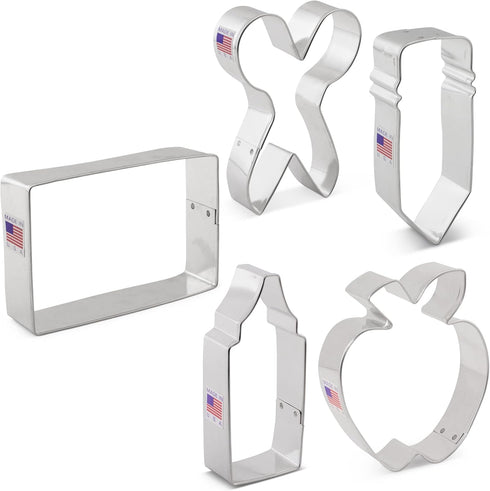 Ann Clark Cookie Cutters Back to School and Teacher Appreciation Cookie Cutters 5-Pc. Set Made in USA, Apple, Pencil, Crayon, Scissors, Paper...