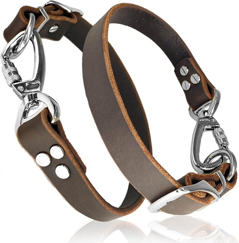 Leather Short Dog Leash,Adjustable Length Dog Leads,Extra Thick Genuine and Heavy-Duty Hardware Handmade Assembled with Extension Function Strong ...