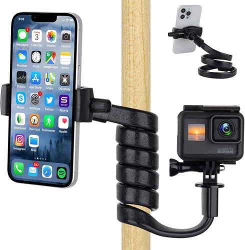 Phone Holder for Stroller/Treadmill/Shopping Cart/Pole,27.5" Length Arm 360°Adjustable Clip 1/4"-20 Threaded,Compatible with 3.5~7.5" iPhone/Smart...