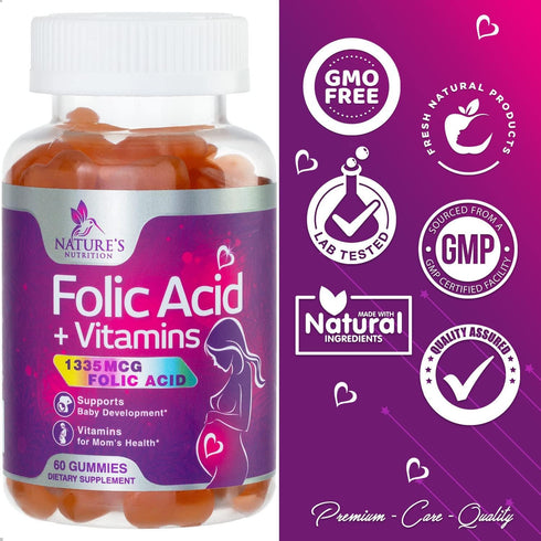 Prenatal Gummy Vitamins for Women, Prenatal Multivitamin with Folic Acid for Fetal Support, Vitamin A, C, D3, B12 & B6, Nature's Pregnancy Vitamin...
