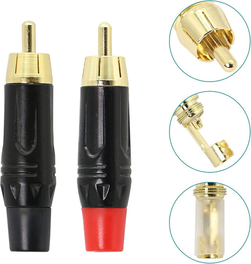 YACSEJAO RCA Male Plug,Audio Video in-Line Jack Adapter Gold Plated,RCA Plug,Solder Type Jack Plug,DIY-Connected RCA Plug,RCA Jack Connector Adapt...