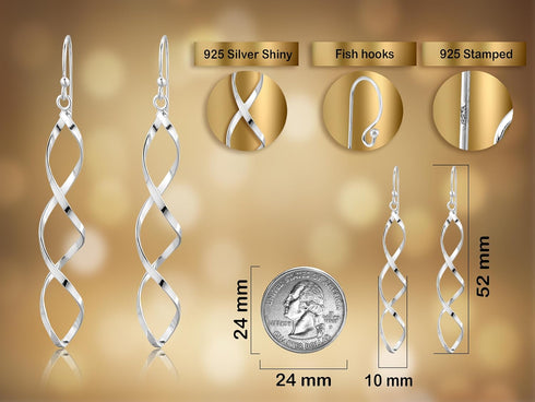 AeraVida Classy Twisting Infinity Marquise Loops .925 Sterling Silver Linear Drop Dangle Earrings | Elegant Silver Earrings for Women | Sterling S...