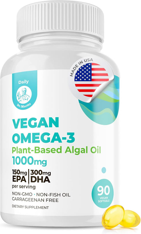 DR. MORITZ Vegan Omega 3 DHA & EPA Supplement - Algae Omega-3 Fatty Acids 1000mg - Fish Oil Alternative for Heart, Brain, Joint, and Immune System...
