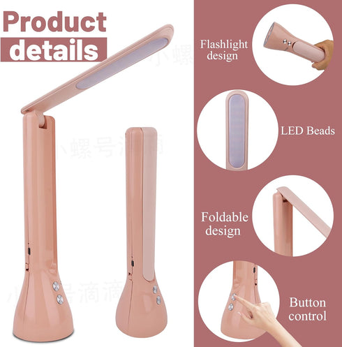 2-in-1 LED Desk Lamp Base with Flashlight for Home Office, Rechargeable, 3 Lighting Modes, Foldable Portable Light Cordless Table Bedside lamps...