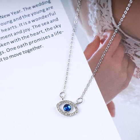 Bohemian Sapphire Evil Eye Pendant Necklace Silver Crystal Eye Necklace Chain Blue Cz Devil Eye Choker Necklace Paved rhinestone Demon Eye Necklac...