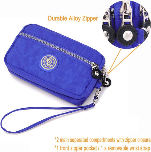 Women's Nylon Smartphone Wristlets Bag Three Zipper Long Clutch Wallets Purses for Cellphone/Card/Cash/Coin/Bills...
