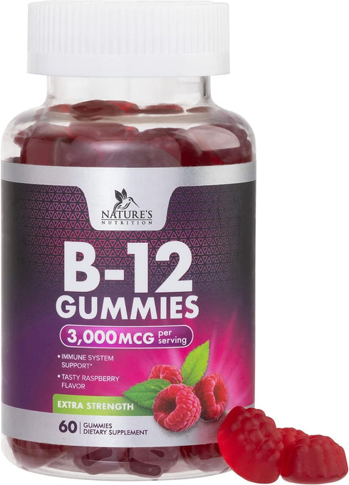 B12 Gummies for Adults, Extra Strength Energy 3000 mcg - B-12 Energy Metabolism & Immune System Support - Chewable Dietary Supplement for Adults &...