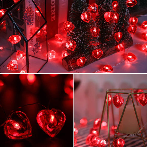 Luditek 50 LED Diamond Cut Red Heart Twinkle Fairy String Lights for Valentines Weddings Dating Garland Indoor Outdoor Home Decorations, 8 Lightin...
