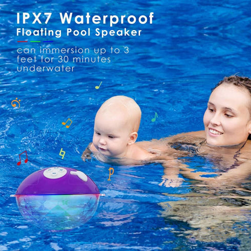 Floating Pool Speakers with Colorful Lights, Bluetooth Wireless Pool Speaker Floatable IPX7 Waterproof, Built-in Mic,Crystal Clear Sound Pool Spea...