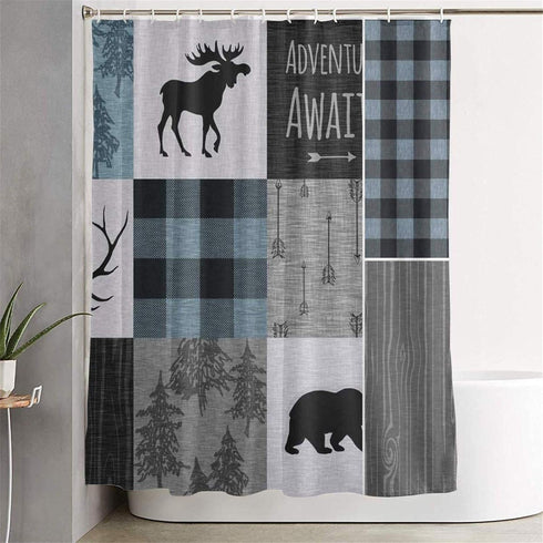 Rustic Shower Curtain Lodge Bear Moose Deer Quick Dry Bath Curtain Machine Washable Bathroom Accessories for Home Decor 72x72Inch...