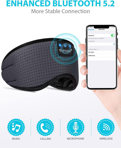 Sleep Headphones Wireless Bluetooth, TOPOINT Eye Mask for Sleeping with Microphone Handsfree, Silk Sleep Mask for Side Sleepers Men Women (Black)...