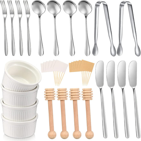 Charcuterie Board Accessories Utensils Cheese Butter Spreader Knives Set Include Serving Tongs, Knives, Spoons, Forks, Toothpick Flags, Honey Dipp...
