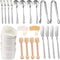 Charcuterie Board Accessories Utensils Cheese Butter Spreader Knives Set Include Serving Tongs, Knives, Spoons, Forks, Toothpick Flags, Honey Dipp...