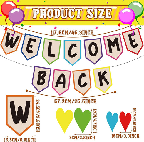 Mixweer 61 Pcs Welcome Back Banner Welcome Bulletin Board Set Boho Classroom Decor Classroom Borders for Bulletin Board Hearts Accents for First D...