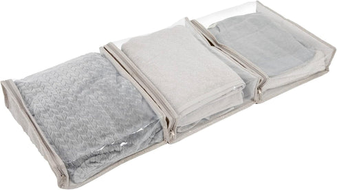 Household Essentials Under Bed Zippered Sweater Storage Bags with Clear Vision Panel, Set of 3, Silver,Gray...