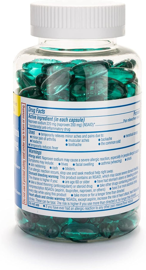Naproxen Sodium 220 Mg Liquid Gels, Pain Reliever/Fever Reducer (NSAID), Made in USA, 180 Count...