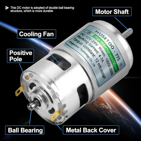 775 DC Motor 12v DC Motor High Torque DC Motor Max 20000 RPM Dual Ball Bearings Quiet Power Wheels Motor Upgrade DC Motor?with Bracket? (D Shaft M...