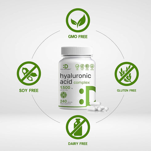 Deal Supplement Hyaluronic Acid Supplements 1,500mg – 240 Capsules, with MSM & Vitamin C – Pure 95% | Non-GMO + Plant Based HA – Supports Healthy ...