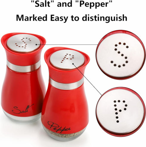 Tebery 4 Ounces Red Salt and Pepper Shakers Set, Elegant Stainless Steel with Glass Bottom...