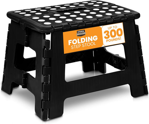 Utopia Home Folding Step Stool - (Pack of 1) Foot Stool with 9 Inch Height - Holds Up to 300 lbs - Lightweight Plastic Foldable Step Stool for Kit...