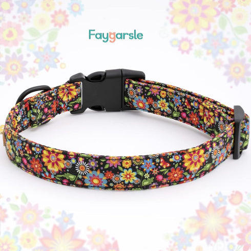 Faygarsle Floral Dog Collar for Girls and Female Dogs Soft and Fancy Pet Collar with Flower Design Ideal Black Dog Collar for Small Medium Large D...