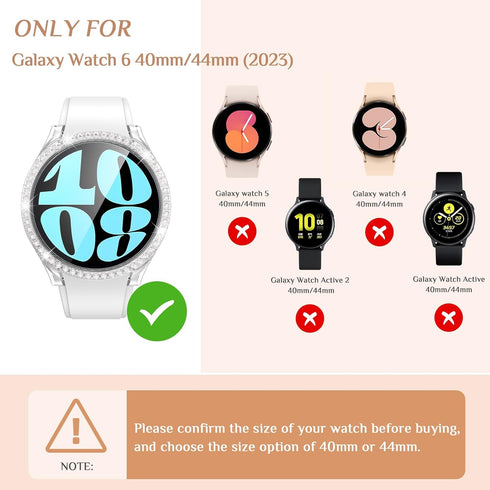 Goton 3-Pack Bling Case for Samsung Galaxy Watch 6 Screen Protector 44mm, Tempered Glass Glitter Diamond Bumper Face Cover for Galaxy Watch 6 Acce...