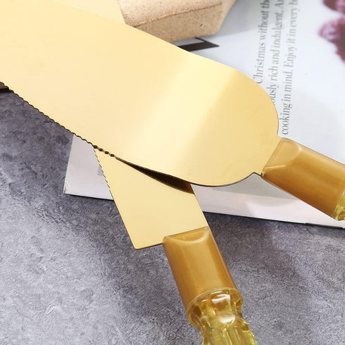 TANG SONG Simple Design Wedding Cake Knife and Serving Set for Parties Weddings Birthdays Anniversaries (Golden)...
