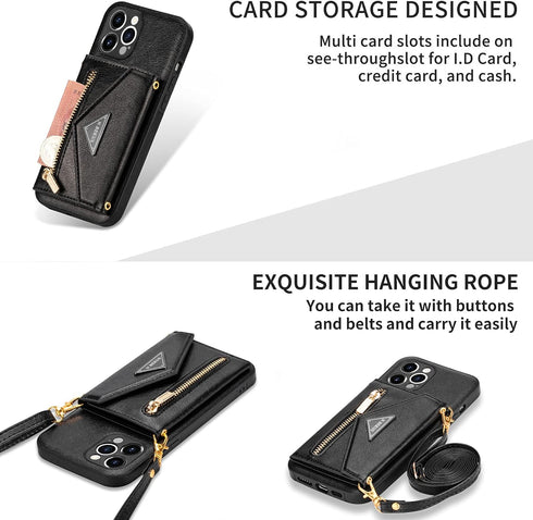 SZHAIYU Wallet Crossbody for iPhone 13 Pro Max Phone Case with Lanyard Strap Credit Card Holder 6.7'', PU Leather Protective Handbag Zipper Purse ...