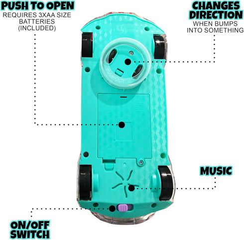 ArtCreativity Light Up Transparent Sensory Car Toy for Kids, 1PC, Bump and Go Toy Car with Colorful Moving Gears, Music, and LED Effects, Fun Educ...