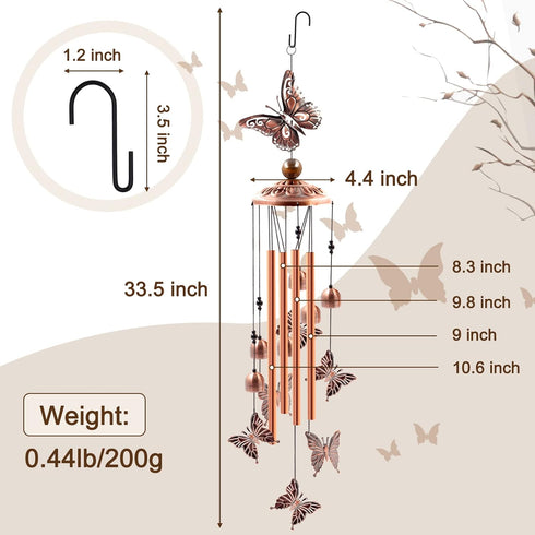 Wind Chimes Outdoor Clearance, Butterflies Aluminum Tube Windchime with S Hook,Patio Garden Decor, Housewarming Gift....