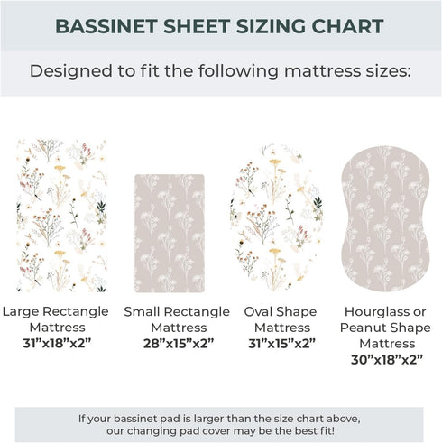 Pobibaby - 2 Pack Premium Bassinet Sheets for Standard Bassinets - Ultra-Soft Jersey Knit, Stylish Floral Pattern, Safe and Snug for Baby (Wildflo...