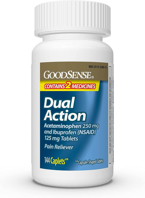 GoodSense Dual Action Acetaminophen 250 mg and Ibuprofen (NSAID) 125 mg Tablets, Pain Reliever for Headache Relief, Arthritis Pain Relief and More...