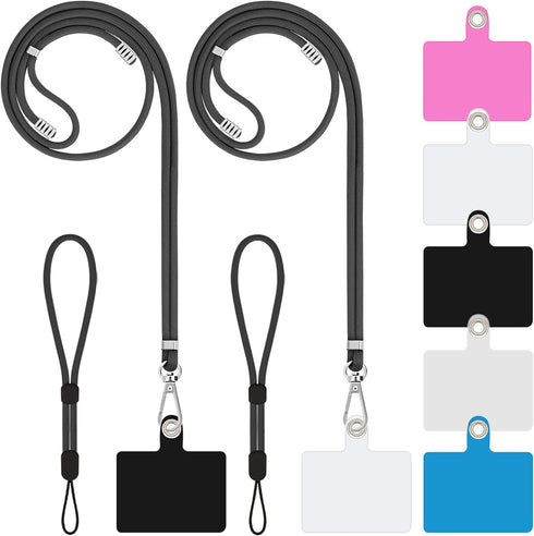 Cell Phone Lanyard, Universal 2× Crossbody Lanyard for Women, 2× Wrist Phone Strap and 5× Connectors Compatible with Most Phones (Black Black)...
