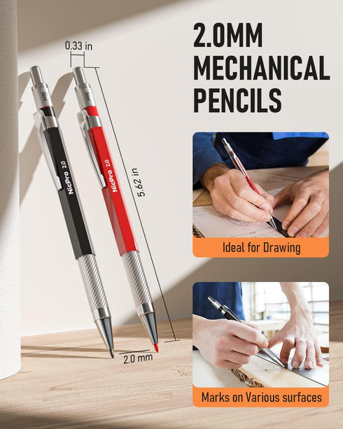 Nicpro 18 Pack Carpenter Pencil Set with Sharpener, Mechanical Carpenter Pencils with 76 Refills and Carbide Scribe Tool, Deep Hole Marker, Heavy ...