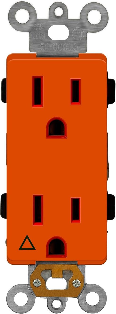 ENERLITES Isolated Ground Outlet, Industrial Grade Decorator Receptacle, 15A/125VA, 5-15R, 61500-IG-O, Orange...