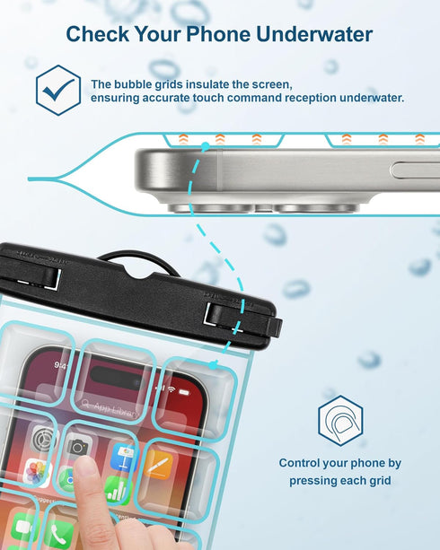 F-color Waterproof Phone Pouch - IPX8 Waterproof Phone Case - Underwater Photography Screen Touchable with Bubble Grids, Cell Phone Waterproof Pou...