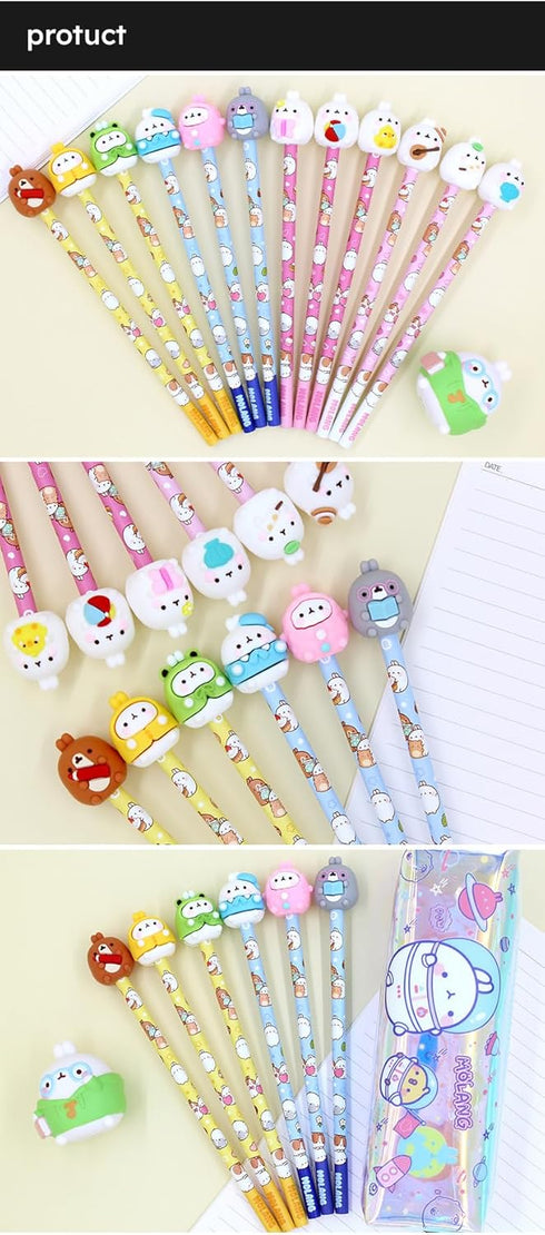 White Rabbit Molang Mini Figure Pencil Set Korean Stationery 12ea 1 set Pink/From Korean Animation ?? ??...
