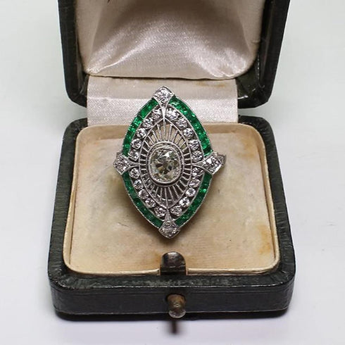 Vsoruln Evil Eye Rings 925 Sterling Silver Emerald Ring Cocktail Rings Anillos Para Mujer Oval Cut Green Gem Cubic Zirconia Promise Ring CZ Eterni...