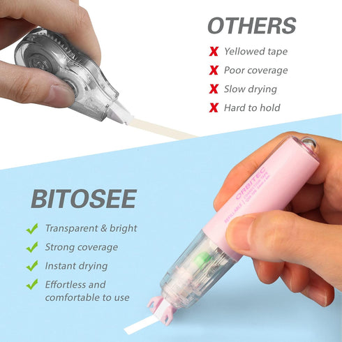 Refillable Retractable Quick Dry White Out Correction Tape,Mini Small Japan Aesthetic Cute White Out, with Easy to Use Kawaii Pen Shaped Applicato...