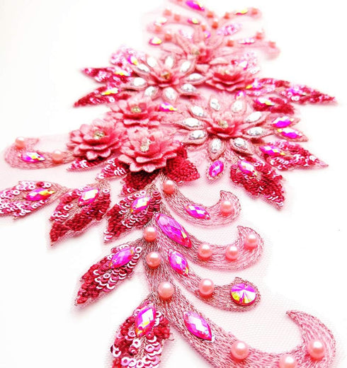 7.5x15 in 3D Colorful Flower Mesh Embroidered Rhinestone Lace Beaded Applique with Sequins DIY Lace Fabric Trim for Clothes Accessories Hardware (...