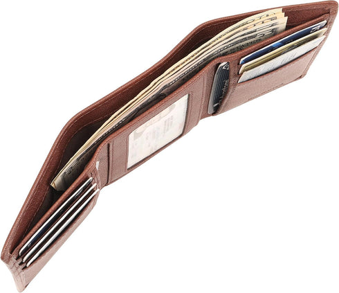 Genuine Leather Trifold Mens Wallet RFID Blocking 6 Credit Card Slots 1 ID Window Section for Bills 2 Hidden Pockets | Gift for Him (Choco)...