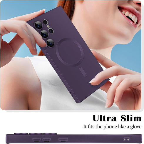 for Samsung Galaxy S24 Ultra 5G Magnetic Case, Luxury Metallic Paint Case with Full Camera Lens Protector for Women Girls Men TPU Bumper Shockproo...