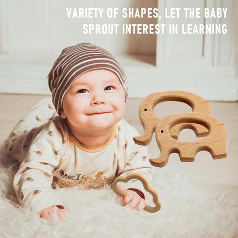 12-Pcs Baby Teether Toys,Wooden Teethers for Babies - Wooden Animal Toys, Teething Rings, Toddler Chew Toys?Baby Teething Rings and Wooden Teether...