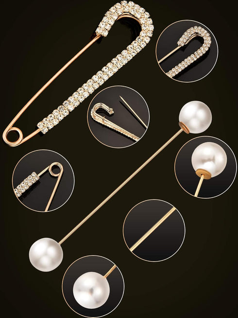 6 Pieces Sweater Shawl Clips Retro Pearl Brooch Pins Crystal Cardigan Collar Clip Dress Shirt Clip for Back Cinch and Waist for Women Girl Clothin...