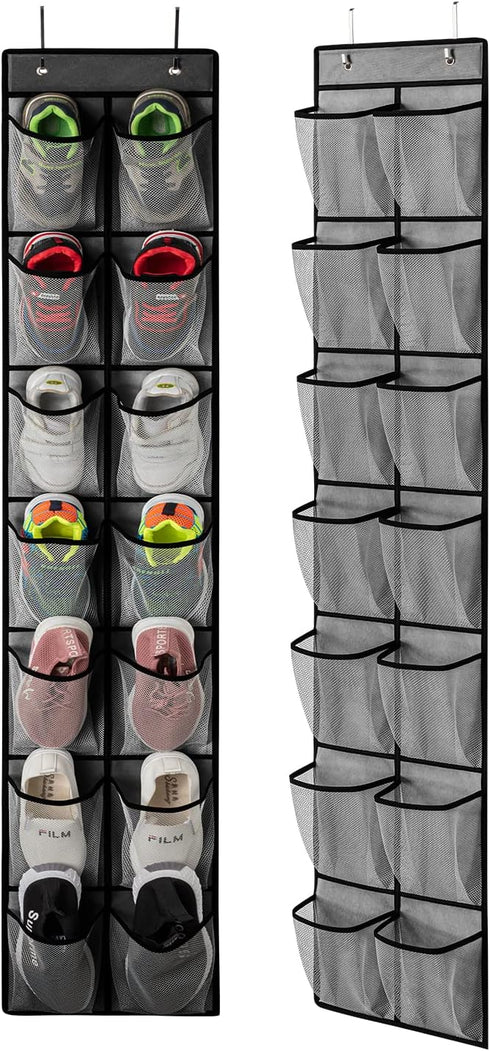 KEEPJOY Over the Door Shoe Organizer, Hanging Shoe Organizer with 4 Hooks,Door Shoe Holder with 14 Mesh Deep Pockets Closet Door Shoe Storage Bag ...