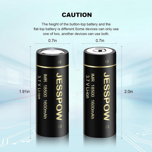 18500 Rechargeable Batteries with Flat Top, IMR 18500 Rechargeable Li-ion Battery 1600mAh 3.7V for Flashlight, Solar Garden Light (4 Pack)...